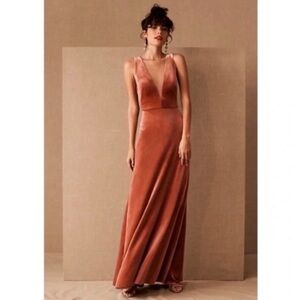 Jenny Yoo Logan Rose Deep V Neck Velvet Sleeveless Maxi Gown Size 2